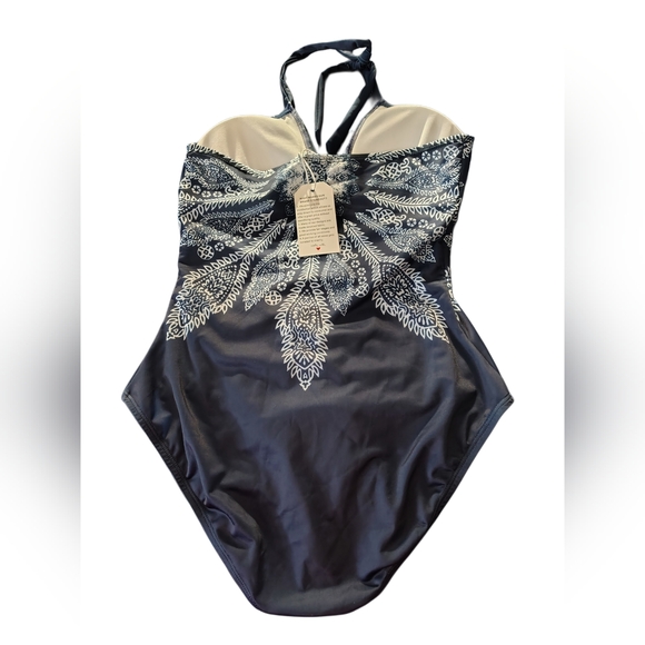 NWT Vintage Navy Blue Graphic Print One Piece Swimsuit Sz Medium - Picture 3 of 5